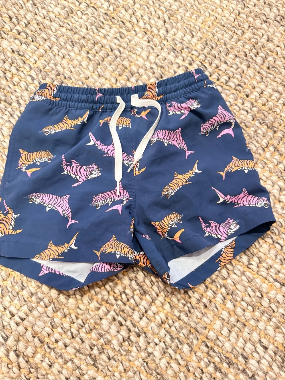 chubbies Navy Swim Shorts with Pink & Orange Tiger Shark Print